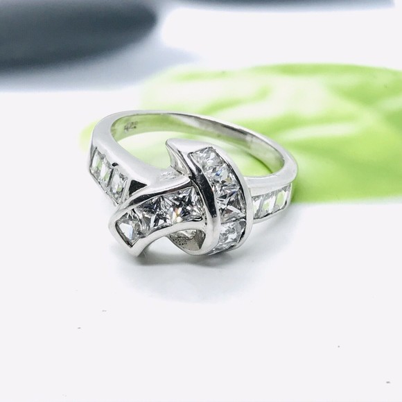 Sterling Silver Princess Cut CZ Ring Size 6 - Picture 3 of 5